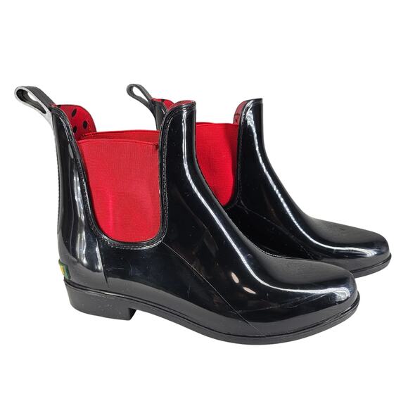 LAUREN BY RALPH LAUREN TALLY SHORT BLACK/RED RUBBER RAIN BOOTS WOMEN'S SIZE 8 - Picture 1 of 8